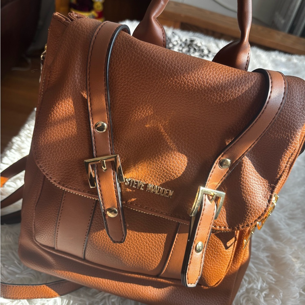 Steve Madden Tan Backpack with Gold Accents